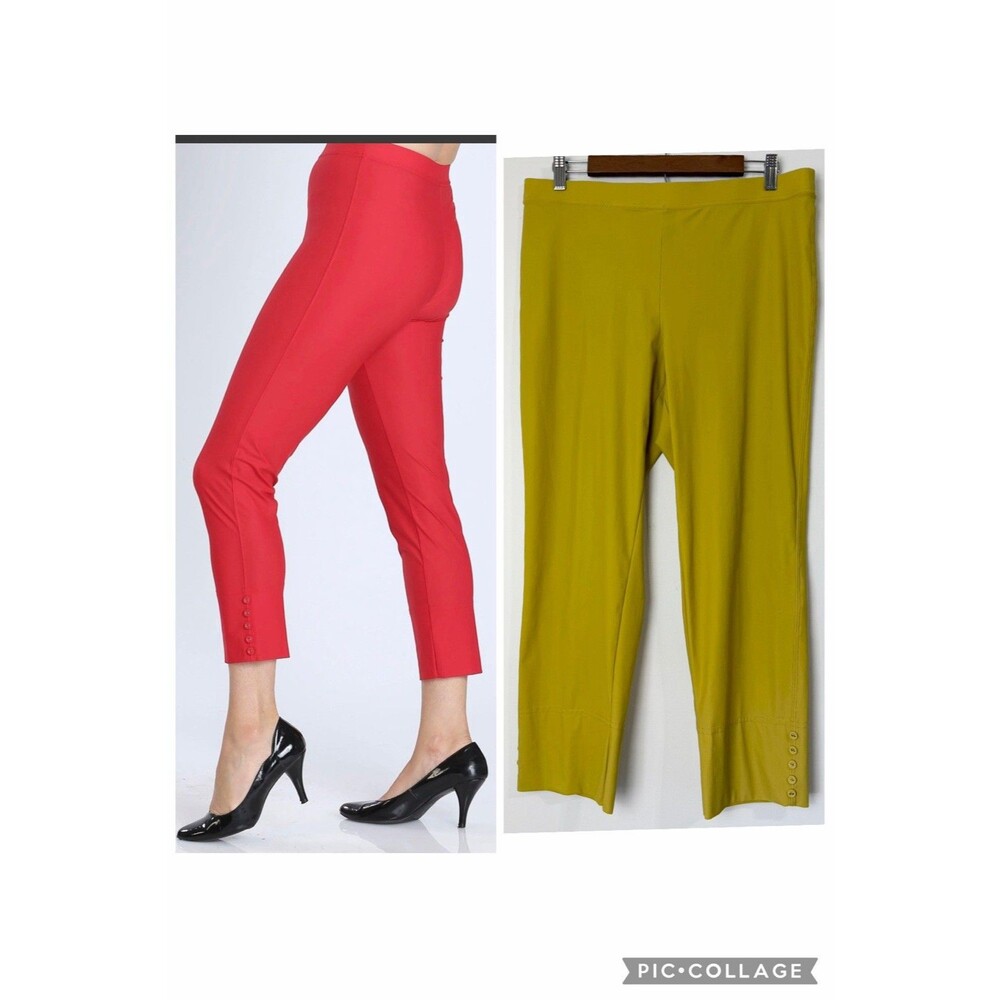 IC By Connie K Button Hem Slim Crop Pants Stretch Golden Green Women’s XL